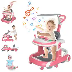 Walmart RICHYOUNG 5-in-1 Foldable Baby Walker with Wheels Music,Height-Adjustable Push Walker for Girl(Pink) offer