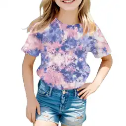Walmart ZPWKLM Cute Shirt For Kid Tie Dye Print Short Sleeve Round Neck Blouse For Infnants size 3-4T offer