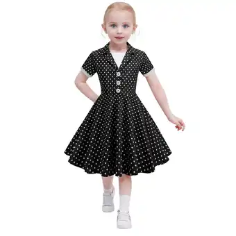 Walmart Girls Dresses Short Sleeve Vintage Polka Dots In 50S Style Solid Long Toddler Dress Black 9-10 Years offer