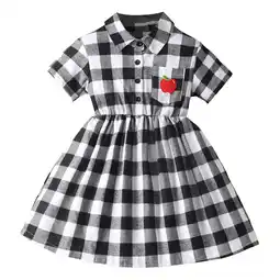 Walmart Dresses for Teens Short Sleeve Plaid Princess Crew Neck Casual Toddler Dress Black 3-4 Years offer