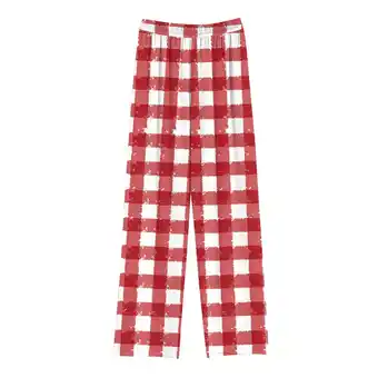 Walmart ZyeKqe Pajamas Pants for Women High Waisted Lounge Pants Wide Leg Plaid Casual Comfy Sleep Bottoms offer