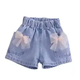 Walmart ZyeKqe Girl's High Waisted Denim Shorts Straight Wide Leg Bowknot Jean Shorts with Pockets offer