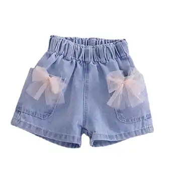 Walmart ZyeKqe Girl's High Waisted Denim Shorts Straight Wide Leg Bowknot Jean Shorts with Pockets offer