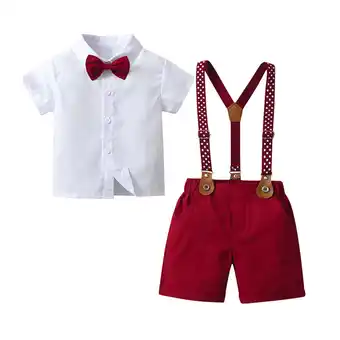 Walmart Girl Outfits Summer Short Sleeved Two Piece Suit Straps Gentleman Summer Toddler Boy Clothes Red offer