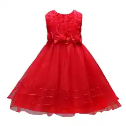 Walmart Dresses for Girls Mesh Stylish Sleeveless Crew Neck Solid Casual Long Toddler Dress Red 5-6 Years offer