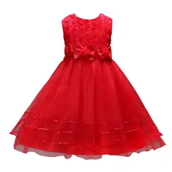 Walmart Dresses for Girls Mesh Stylish Sleeveless Crew Neck Solid Casual Long Toddler Dress Red 5-6 Years offer