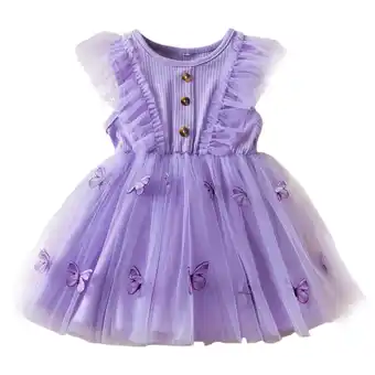 Walmart Girls Dresses Summer Sleeveless Butterflies Print Mesh Casual for Parties Girls Dress 18-24 Months offer