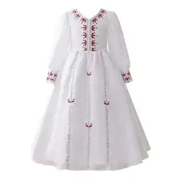 Walmart Teen Dresses Embroidered Temperament Long National Style Solid Flower Girl Dress White 3-4 Years offer