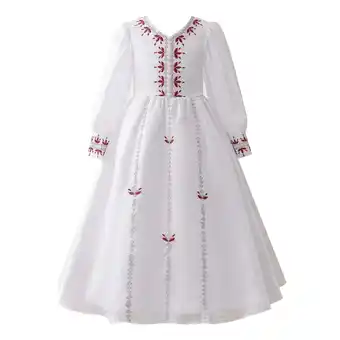Walmart Teen Dresses Embroidered Temperament Long National Style Solid Flower Girl Dress White 3-4 Years offer