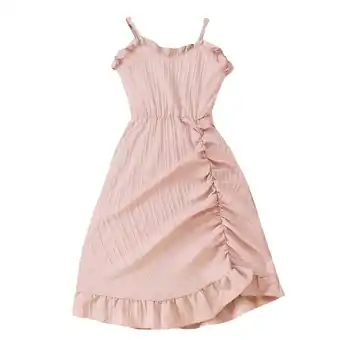 Walmart Girls Dresses Sleeveless Suspenders Solid Summer Solid Casual Long Flower Girl Dress Pink 7-8 Years offer