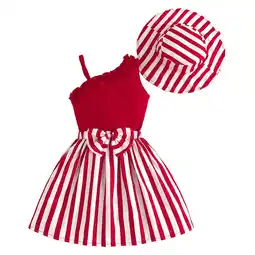 Walmart Girls Dresses Sleeveless Striped Holiday Party Dance Casual Long Summer Girls Dress Red 5-6 Years offer