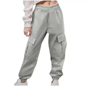 Walmart ZyeKqe Boys Girls Cargo Pants for Women Drawstring High Waisted Sweatpants Baggy Trousers Streetwear offer
