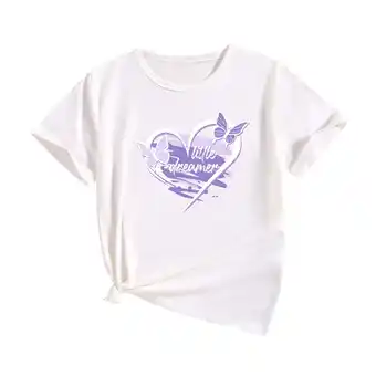 Walmart ZPWKLM ZPWKLM Print Short Sleeve Tees For Child Crewneck Solid Blouse For Toddlers size 10-11T offer