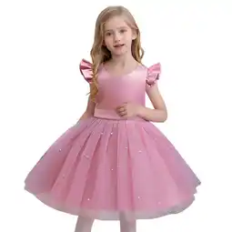 Walmart Teen Dresses Fly Sleevepearl Decoration Solid Bowknot Princess Girls Dress Pink 3-4 Years offer