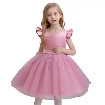 Walmart Teen Dresses Fly Sleevepearl Decoration Solid Bowknot Princess Girls Dress Pink 3-4 Years offer