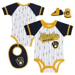 Walmart Newborn & Infant White Milwaukee Brewers Base Hitter Bodysuit, Bib & Bootie Set offer