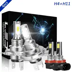 Walmart H4 High&Low Beam+H11 Fog Light for Nissan Versa 2007-2012 LED Headlight Bulb 6000K White 4x offer