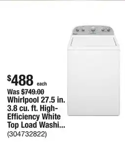 The Home Depot Whirlpool 27.5 in. 3.8 cu. ft. High-Efficiency White Top Load Washing Machine with Soaking Cycles offer