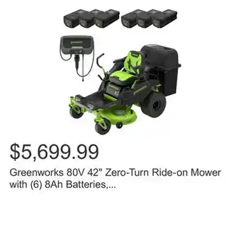 Costco Greenworks 80V 42 Zero-Turn Ride-on Mower with (6) 8Ah Batteries, 1.5kW Charger, and Bagger offer