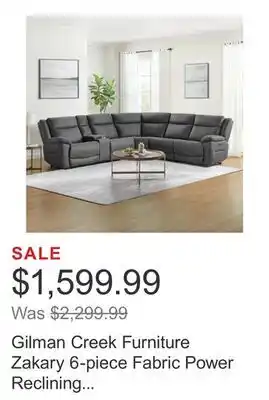 Costco Gilman Creek Furniture Zakary 6-piece Fabric Power Reclining Sectional With Power Headrests offer