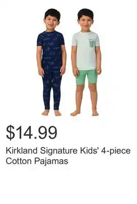 Costco Kirkland Signature Kids' 4-piece Cotton Pajamas offer
