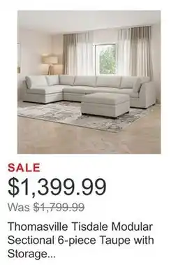 Costco Thomasville Tisdale Modular Sectional 6-piece Taupe with Storage Ottoman offer