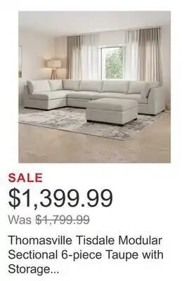 Costco Thomasville Tisdale Modular Sectional 6-piece Taupe with Storage Ottoman offer
