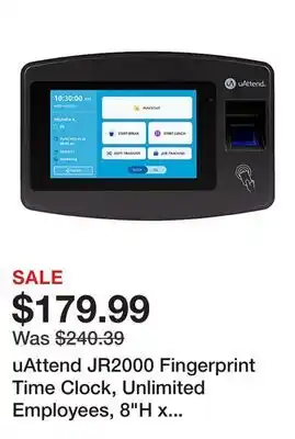 Office Depot uAttend JR2000 Fingerprint Time Clock, Unlimited Employees, 8H x 10W x 3D offer