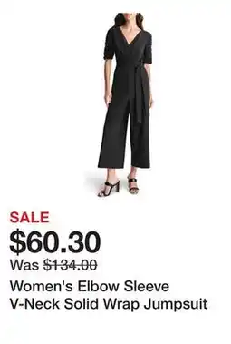 Belk Women's Elbow Sleeve V-Neck Solid Wrap Jumpsuit offer