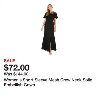 Belk Women's Short Sleeve Mesh Crew Neck Solid Embellish Gown offer