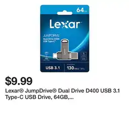 Office Depot Lexar JumpDrive Dual Drive D400 USB 3.1 Type-C USB Drive, 64GB, Silver offer