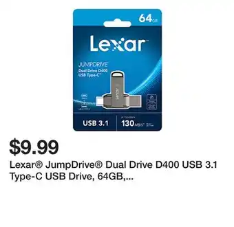 Office Depot Lexar JumpDrive Dual Drive D400 USB 3.1 Type-C USB Drive, 64GB, Silver offer