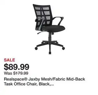 Office Depot Realspace Jaxby Mesh/Fabric Mid-Back Task Office Chair, Black, BIFMA Compliant offer