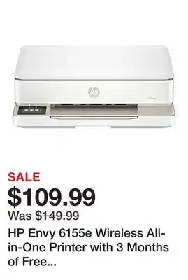 Office Depot HP Envy 6155e Wireless All-in-One Printer with 3 Months of Free Instant Ink with HP+ (714L5A) offer