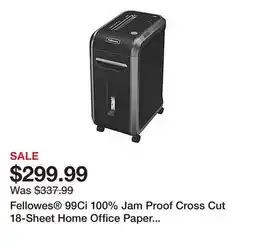 Office Depot Fellowes 99Ci 100% Jam Proof Cross Cut 18-Sheet Home Office Paper Shredder with SafeSense , Black offer