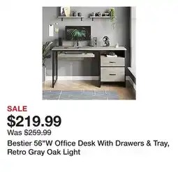 Office Depot Bestier 56W Office Desk With Drawers & Tray, Retro Gray Oak Light offer