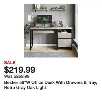 Office Depot Bestier 56W Office Desk With Drawers & Tray, Retro Gray Oak Light offer