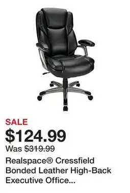 Office Depot Realspace Cressfield Bonded Leather High-Back Executive Office Chair, Black/Silver, BIFMA Compliant offer