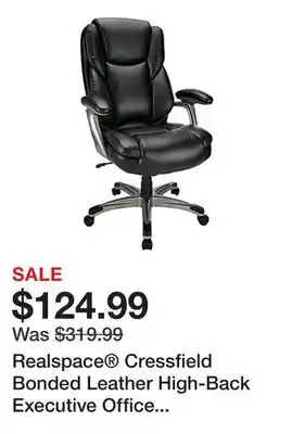 Office Depot Realspace Cressfield Bonded Leather High-Back Executive Office Chair, Black/Silver, BIFMA Compliant offer