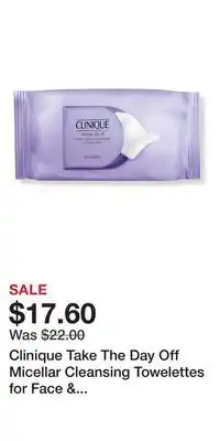 Ulta Beauty Clinique Take The Day Off Micellar Cleansing Towelettes for Face & Eyes Makeup Remover offer