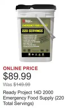 Costco Ready Project 14D 2000 Emergency Food Supply (220 Total Servings) offer