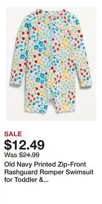 Old Navy Old Navy Printed Zip-Front Rashguard Romper Swimsuit for Toddler & Baby offer