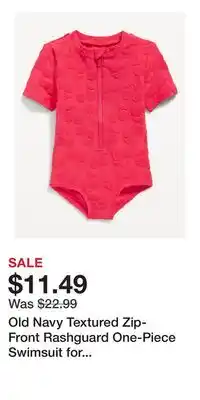Old Navy Old Navy Textured Zip-Front Rashguard One-Piece Swimsuit for Toddler & Baby offer