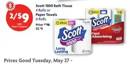 Family Dollar Scott 1000 Bath Tissue 4 Rolls or Paper Towels 6 Rolls offer