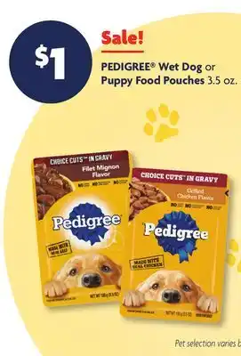 Family Dollar PEDIGREE Wet Dog or Puppy Food Pouches offer