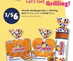 Family Dollar Wonder Hamburger Buns or Hot Dog Buns 13‑15 oz., 8 ct. or Bread 20 oz offer