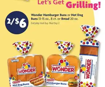 Family Dollar Wonder Hamburger Buns or Hot Dog Buns 13‑15 oz., 8 ct. or Bread 20 oz offer