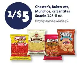 Family Dollar Chester's, Baken-ets, Munchos, or Santitas Snacks offer