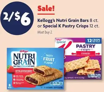 Family Dollar Kellogg's Nutri Grain Bars 8 ct. or Special K Pastry Crisps 12 ct offer