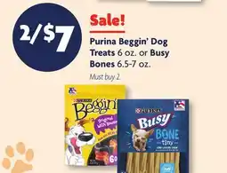 Family Dollar Purina Beggin' Dog Treats 6 oz. or Busy Bones 6.5-7 oz offer